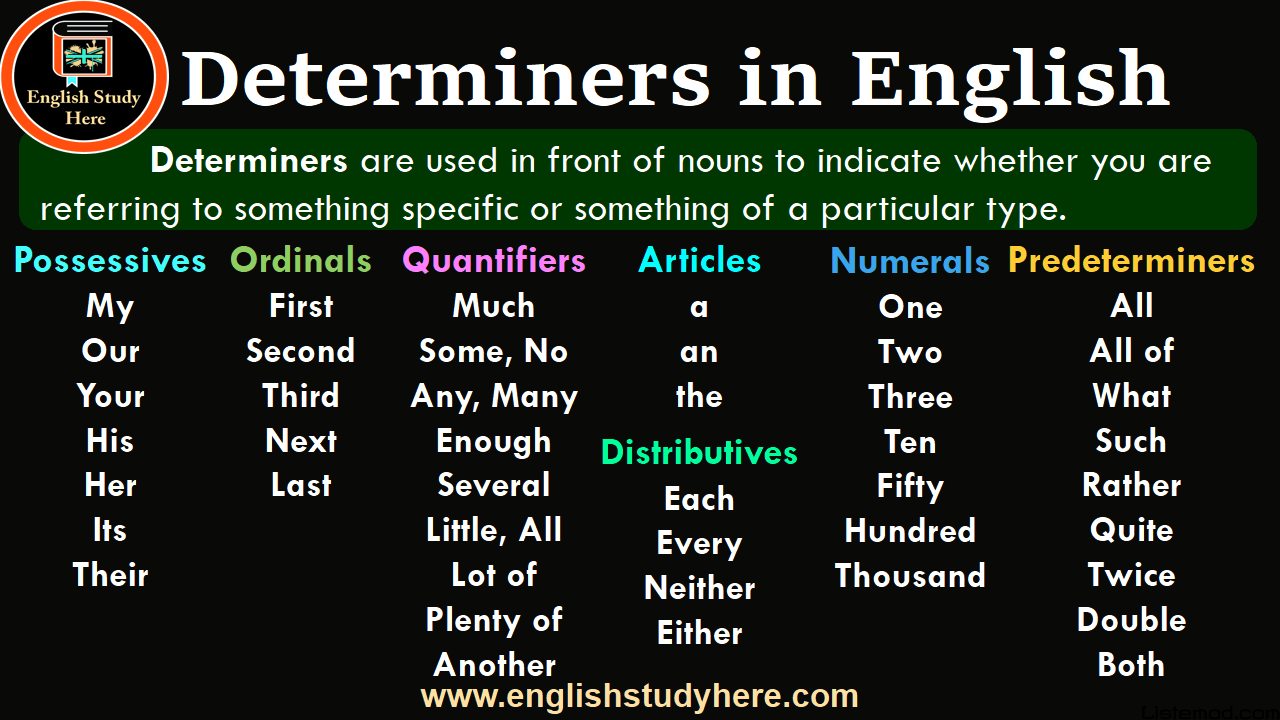 İngilizce Determiners Listesi Tablosu
